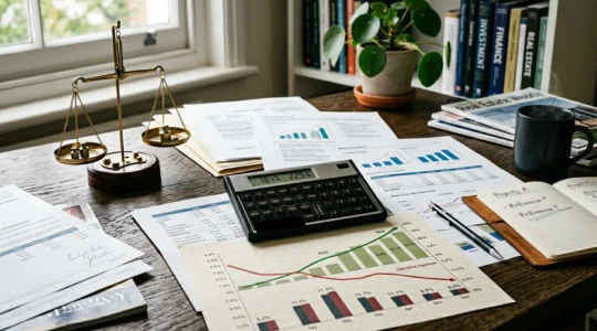Calcolo della redditività di un investimento immobiliare con calcolatrice e documenti finanziari