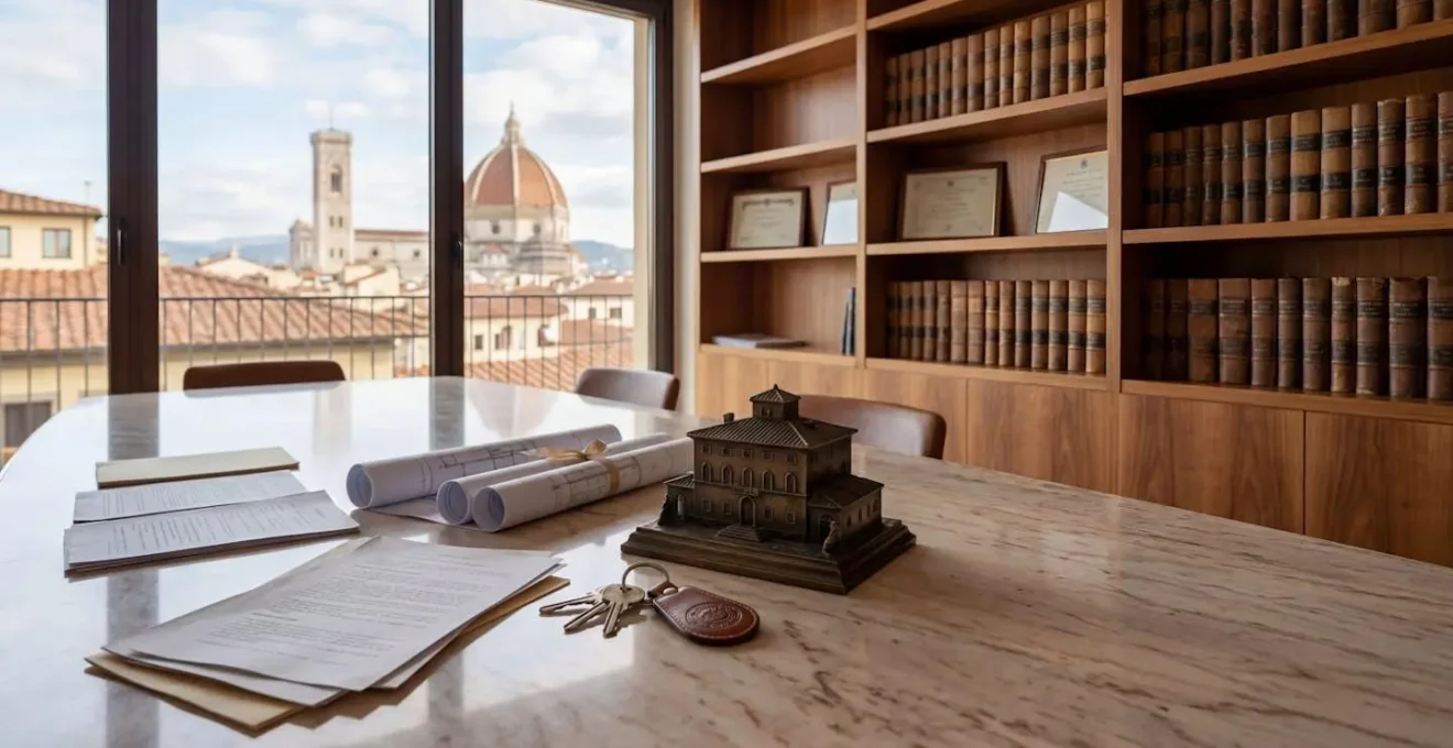 Documenti immobiliari e chiavi di casa su tavolo di notaio italiano