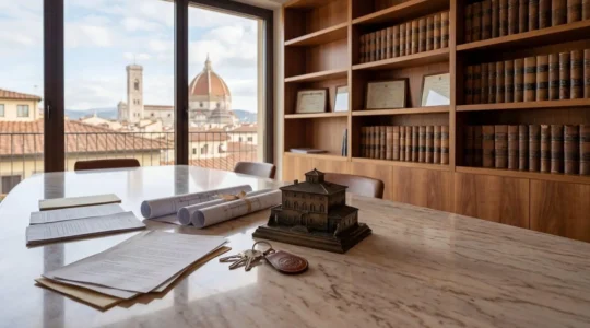 Documenti immobiliari e chiavi di casa su tavolo di notaio italiano