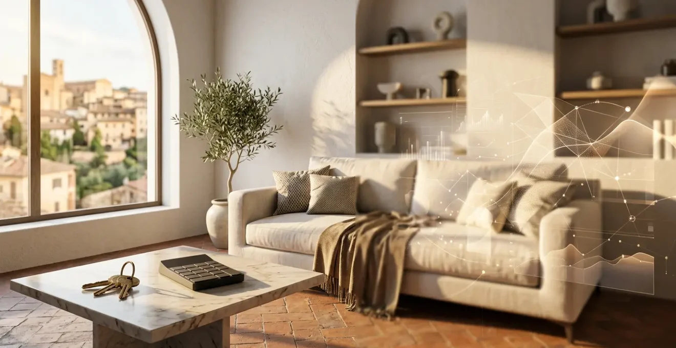 Investitore che analizza dati finanziari di proprietà immobiliari con rendimento positivo