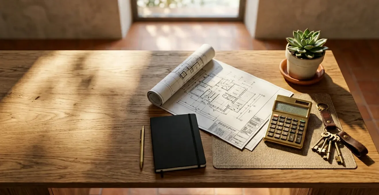 Calcolo dettagliato dei costi reali di proprietà immobiliare con documenti finanziari e calcolatrice