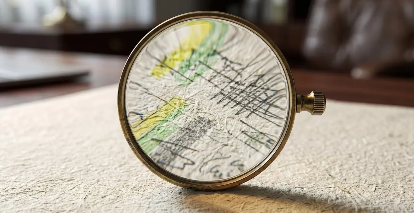 Lente di ingrandimento su documenti bancari con evidenziazioni
