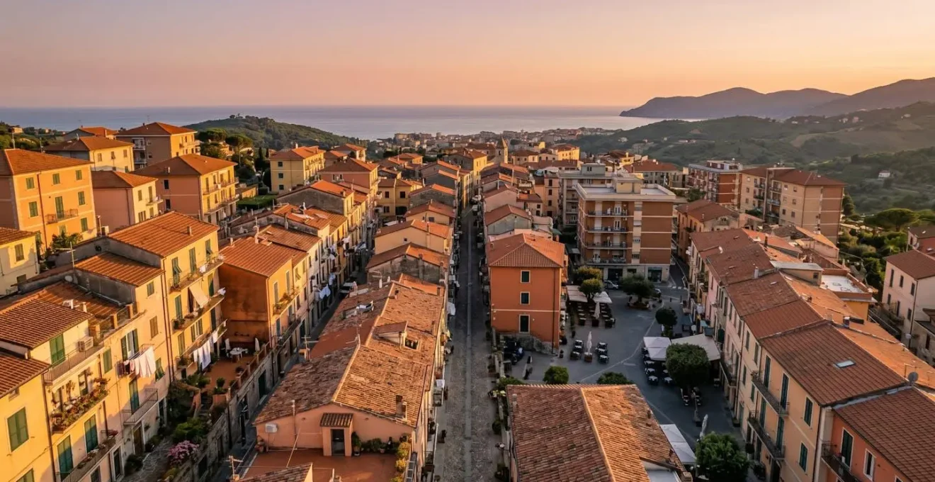 Vista aerea di un quartiere italiano con mix di edifici residenziali e turistici
