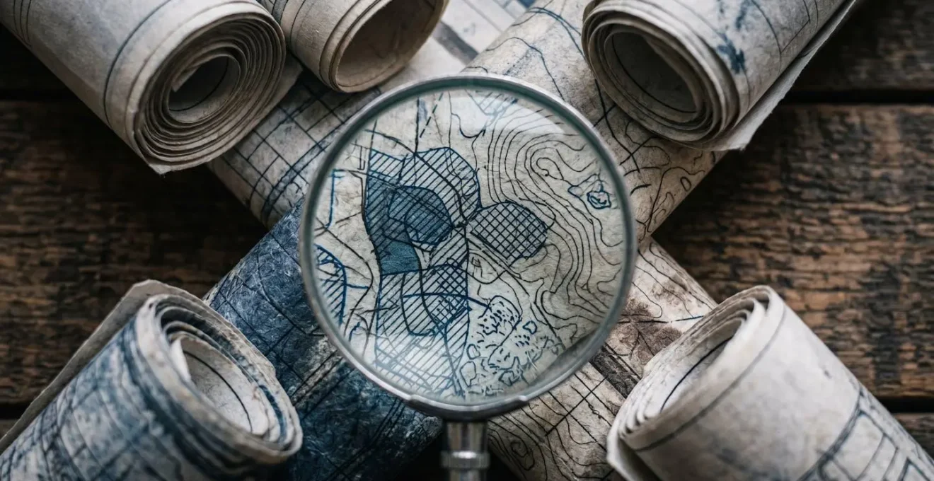 Documenti urbanistici e mappe catastali su tavolo di lavoro